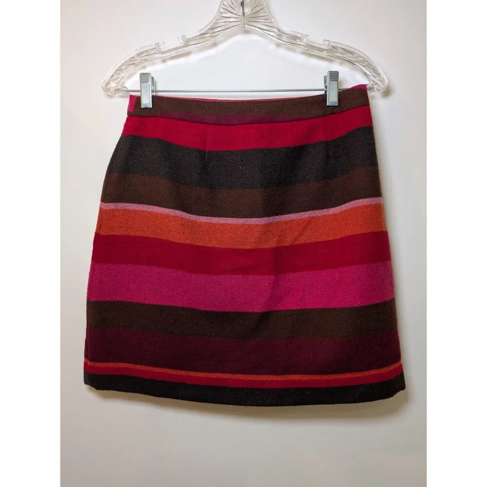 LOFT Petite Wool Mini Skirt 4P Striped Wrap Dark Academia Poetcore Heritage - Picture 3 of 9